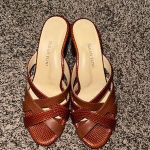 Sarah Flint Brown Leather Crisscross Slide Sandals